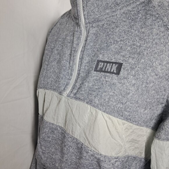 Victoria's Secret Pink Cropped Pullover Drawstring Fleece Small Heather Gray - Picture 8 of 11